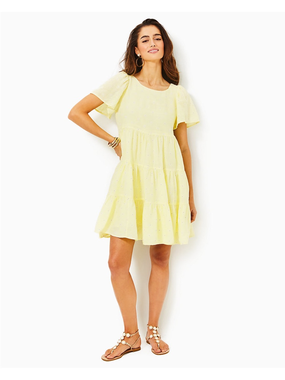 NEW $218 Lilly Pulitzer JOCELYN SHORT SLEEVE EMBROIDERED LINEN DRESS Yellow